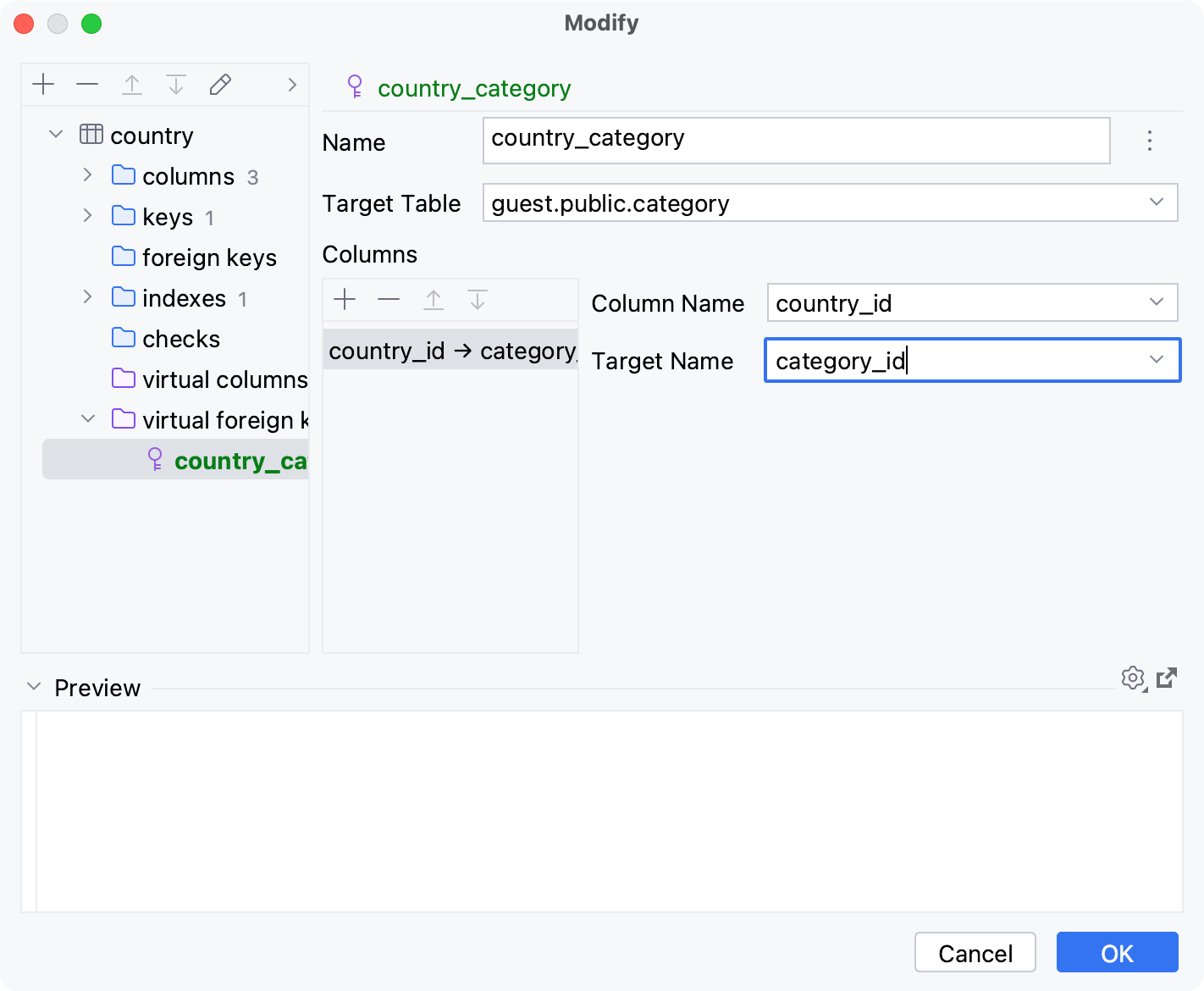Create a virtual foreign key in the Modify dialog Create a virtual foreign key in the Modify dialog