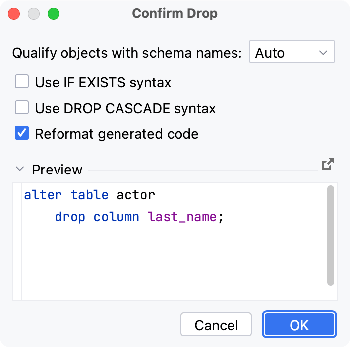 Drop a column Drop a column