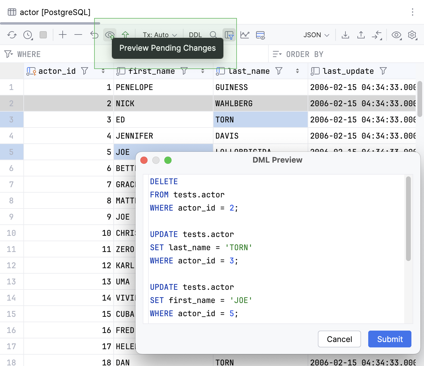 Preview DML script before submitting changes Preview DML script before submitting changes