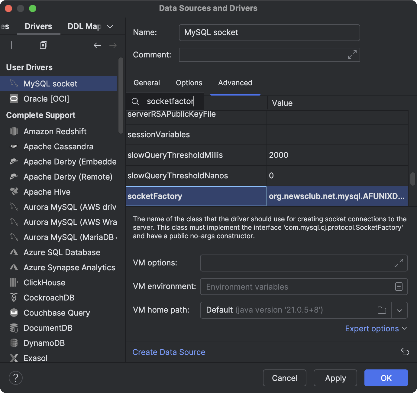 Create a MySQL data source using unix sockets | JetBrains Rider ...