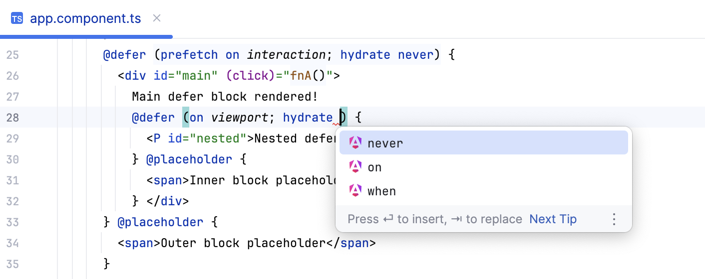 Code completion for @defer syntax