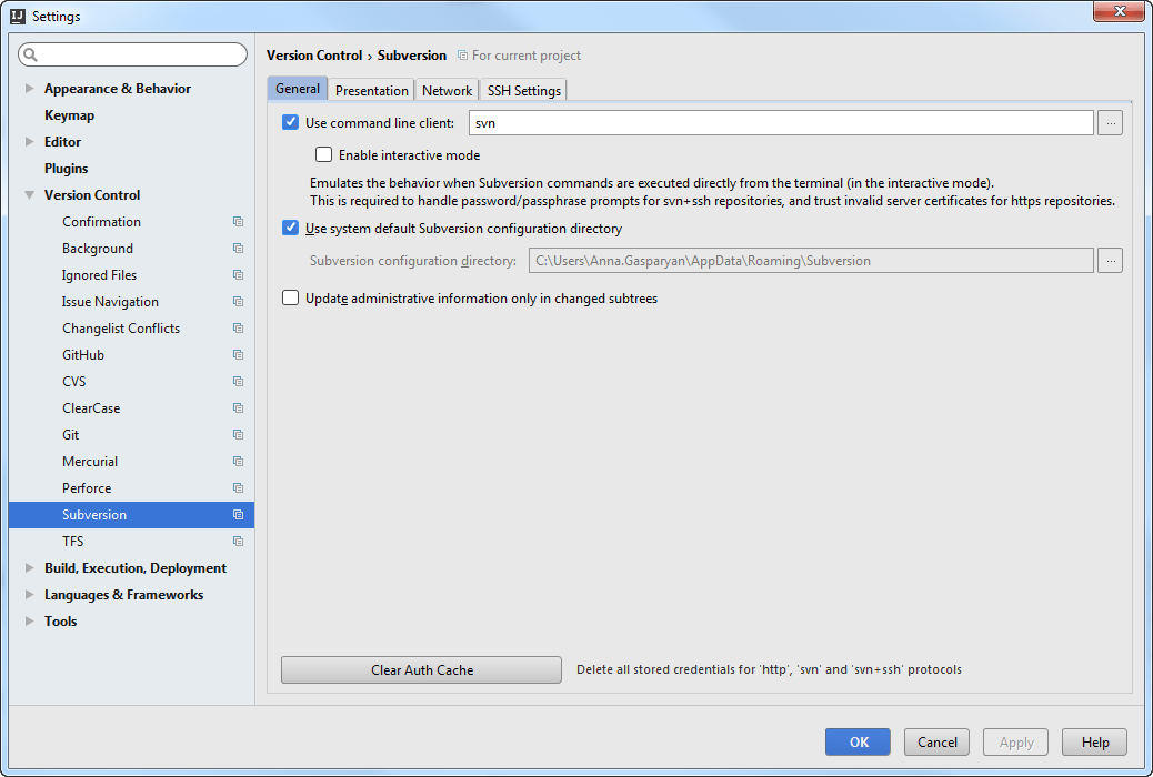 SVN diagnostics. SVN settings SVN diagnostics. SVN settings