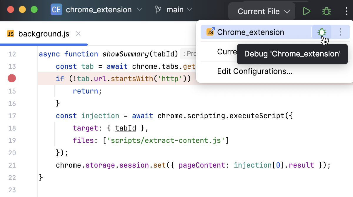 Select the Attach to Node.js/Chrome configuration