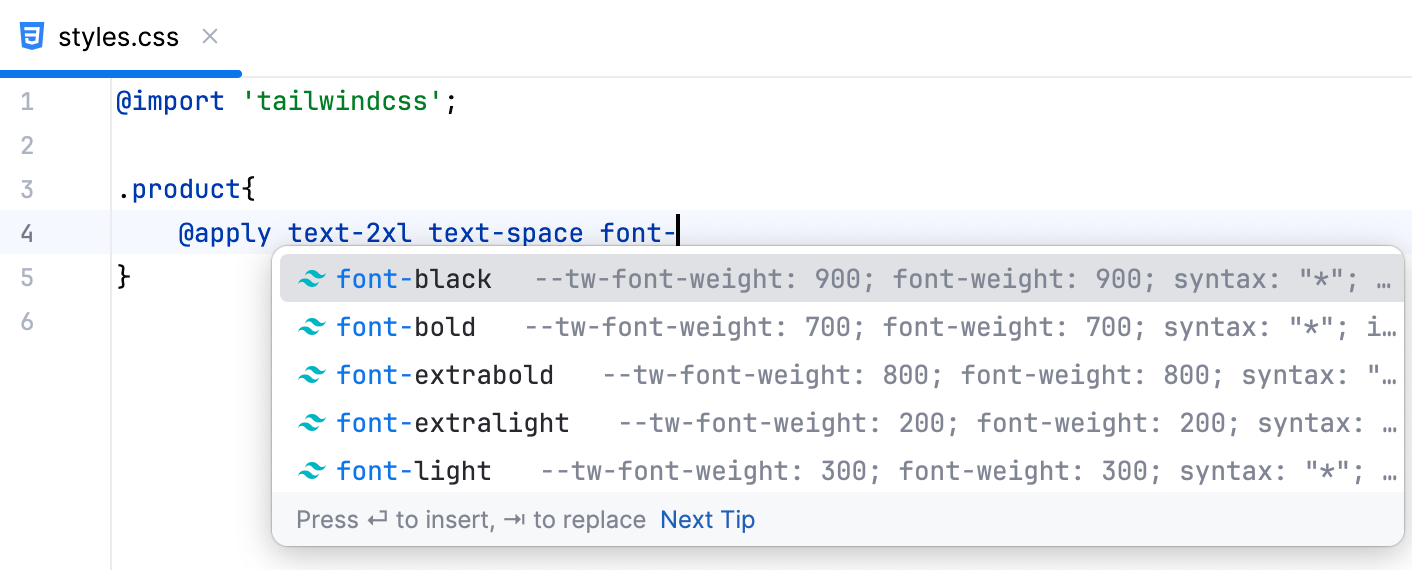 Completing Tailwind classes after @apply directive Completing Tailwind classes after @apply directive