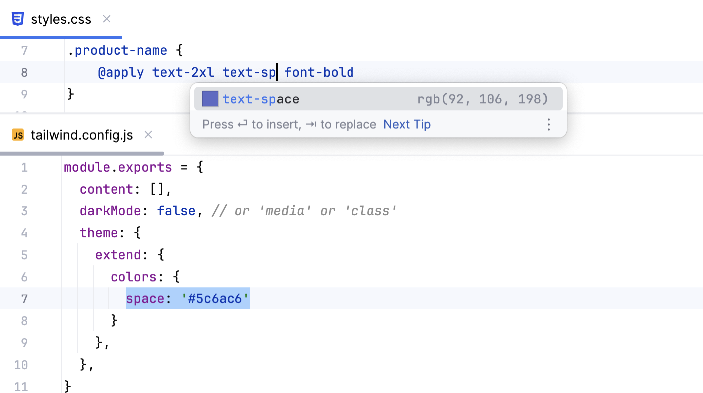 Completion based on customization in tailwind.config.js Completion based on customization in tailwind.config.js