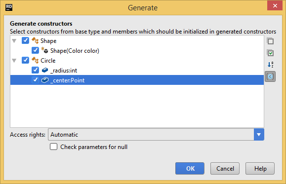 使用 JetBrains Rider 生成类型构造函数