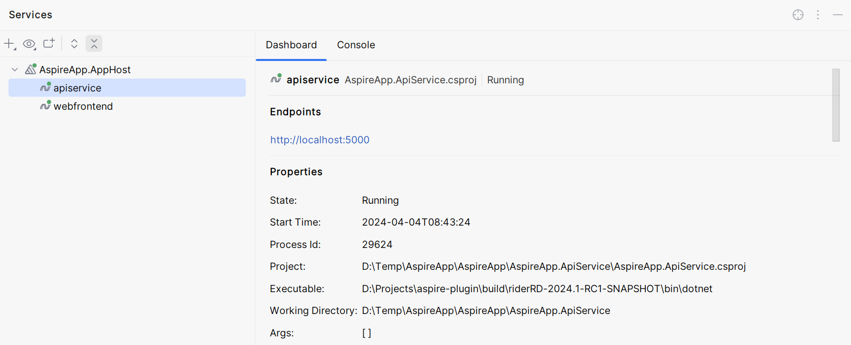 服务工具窗口集成