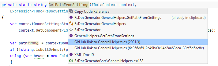JetBrains Rider：将代码引用复制到剪贴板