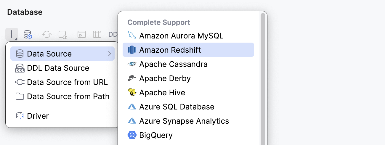 Select the Amazon Redshift data source Select the Amazon Redshift data source