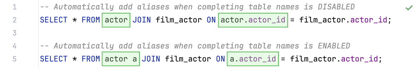 在补全表名时自动添加别名 在补全表名时自动添加别名
