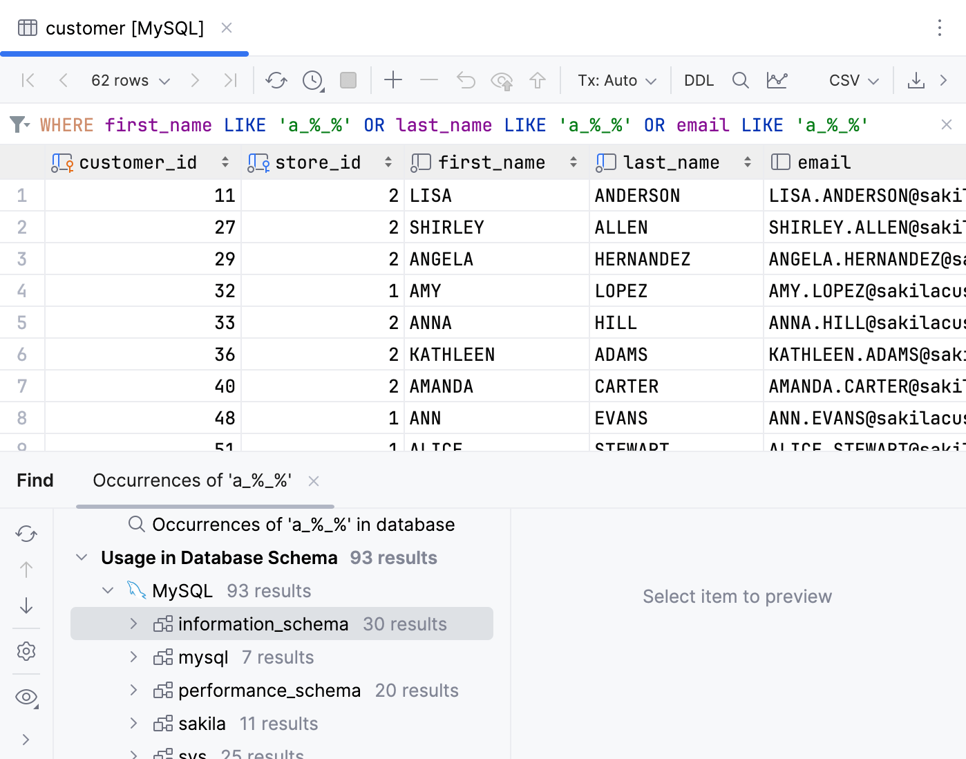 LIKE pattern search LIKE pattern search