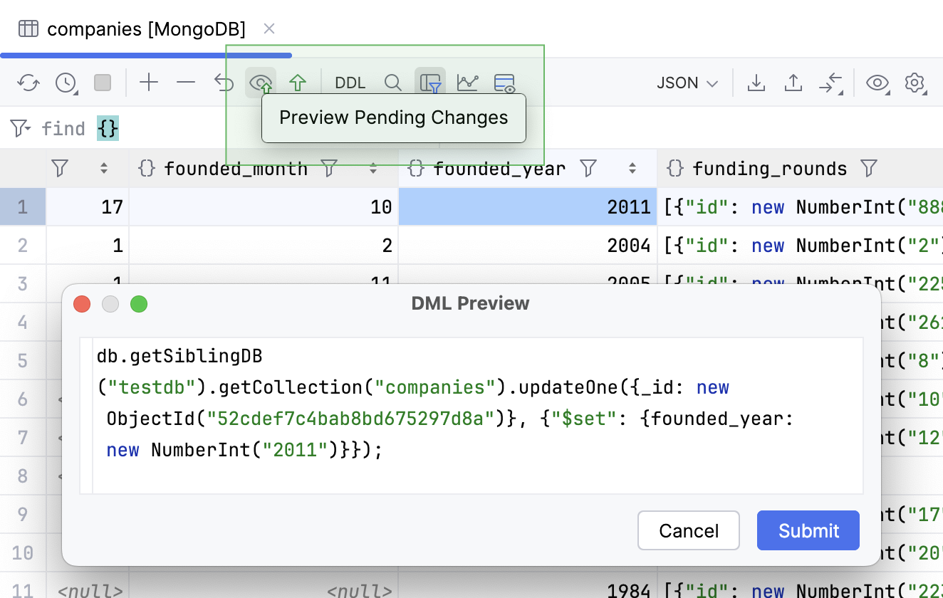 预览挂起的更改