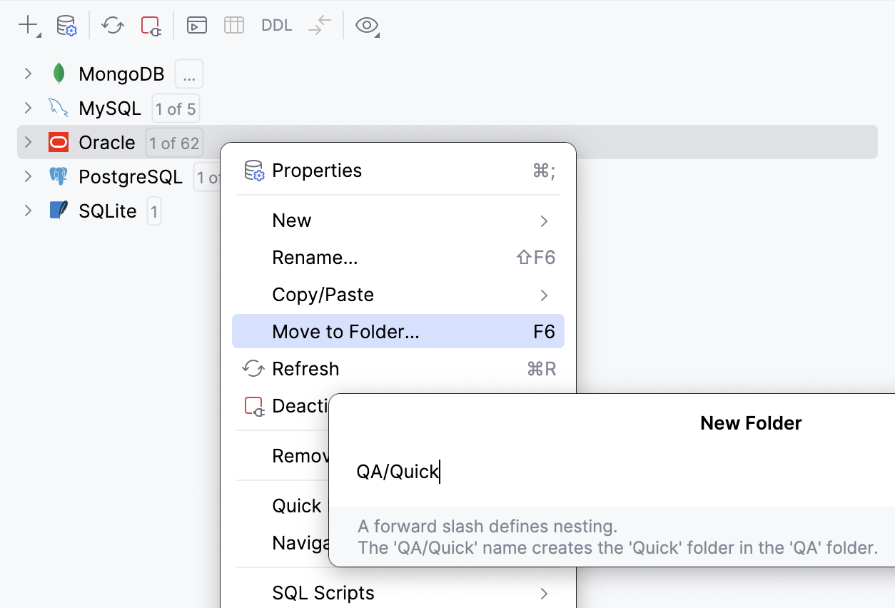 创建一个新文件夹以分组数据源