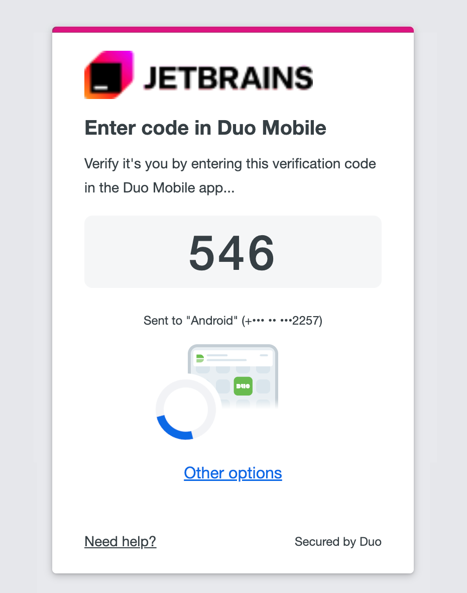 Verification code on the Duo Secutiry website