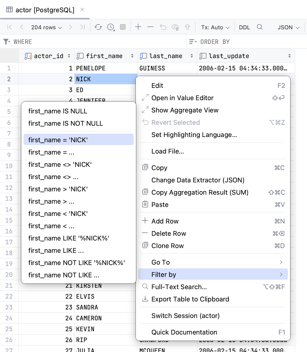 使用快速筛选器 使用快速筛选器