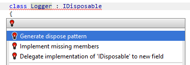 一个帮助生成 Dispose 模式的快速修复