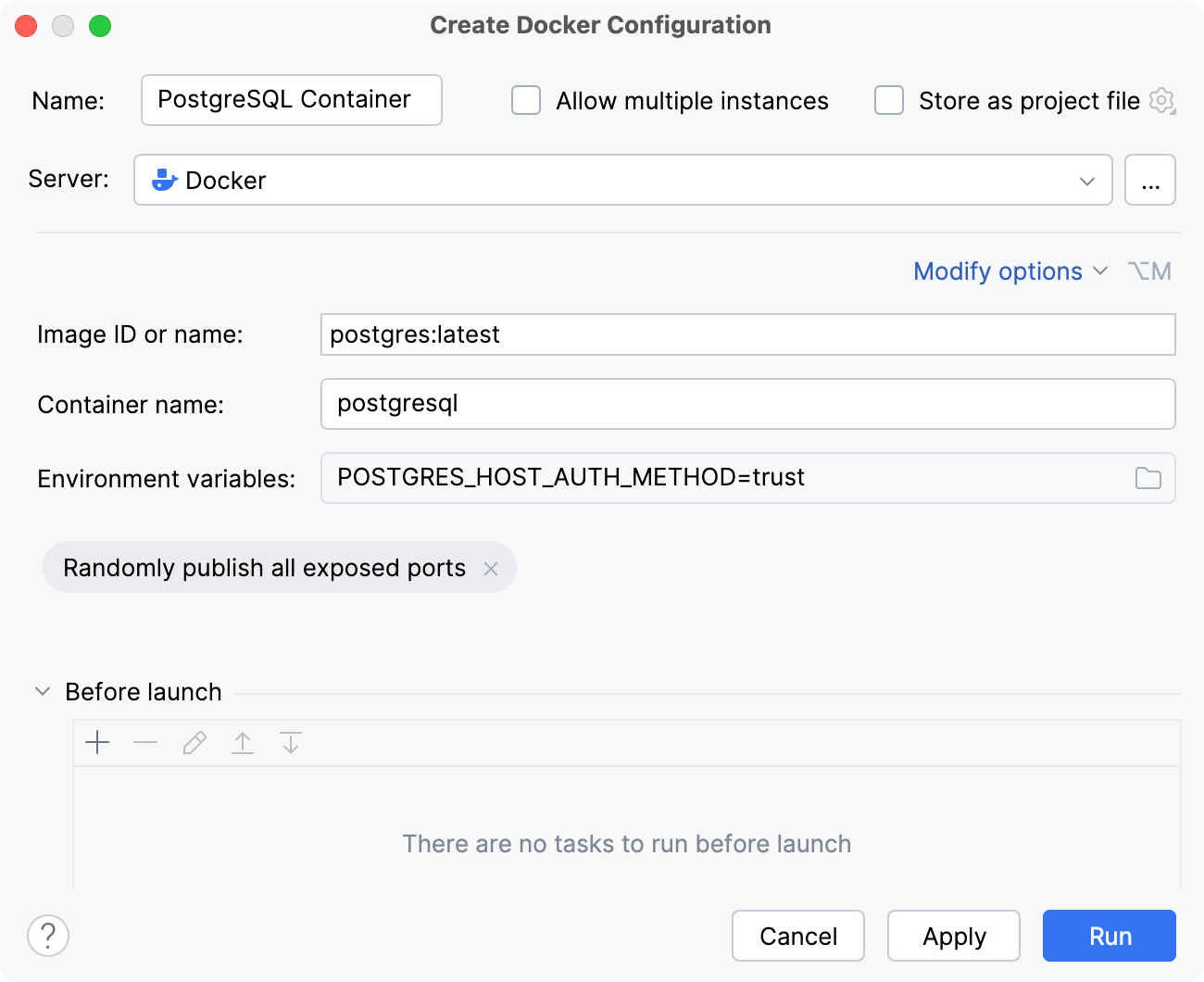 The Create Docker Configuration dialog The Create Docker Configuration dialog
