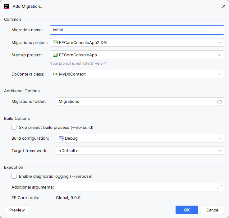 JetBrains Rider: Entity Framework Core: Add Migration JetBrains Rider: Entity Framework Core: Add Migration