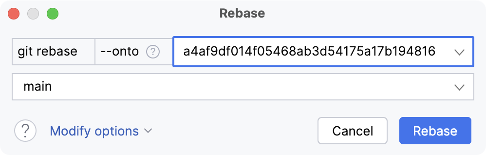 Specify commit hash with --onto