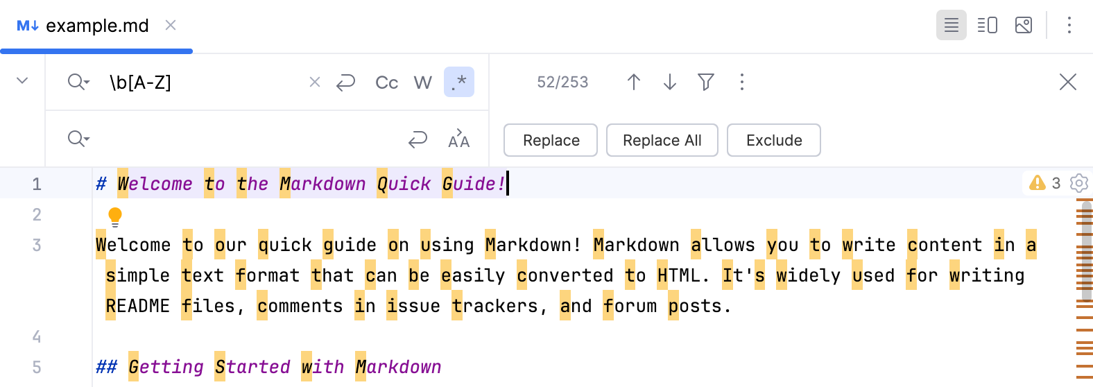 正規表現を使用してテキストを検索して置換する | JetBrains
