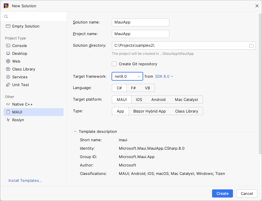 JetBrains Rider：新解决方案向导。 Xamarin