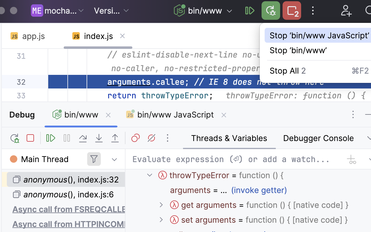 带有两个标签页的调试工具窗口