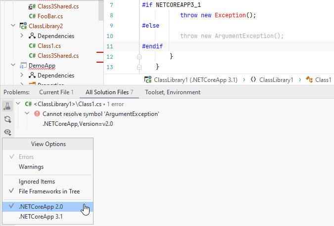 JetBrains Rider：从解决方案范围分析中排除特定框架