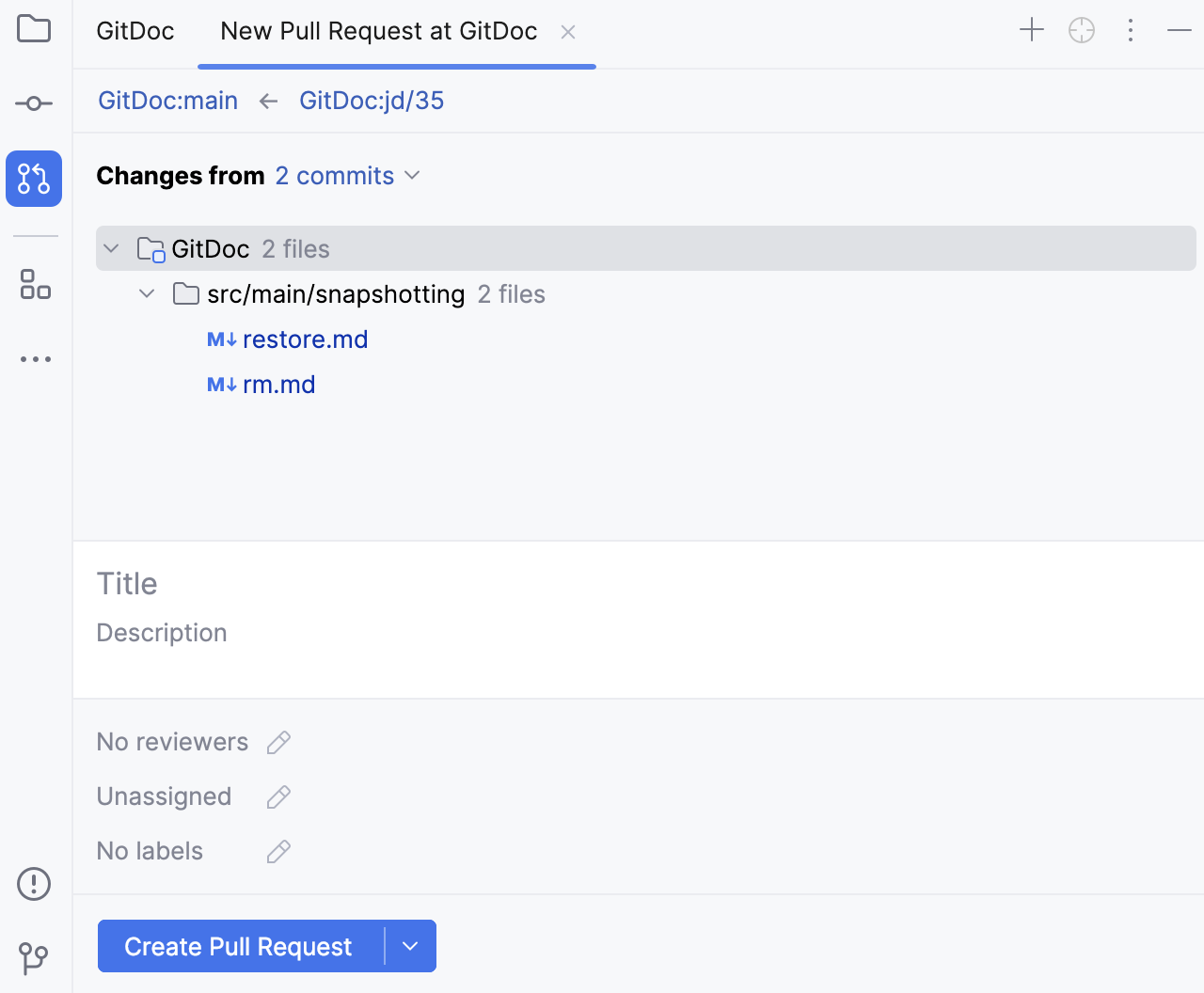 带有新 pull request 的 Pull Requests 工具窗口 带有新 pull request 的 Pull Requests 工具窗口