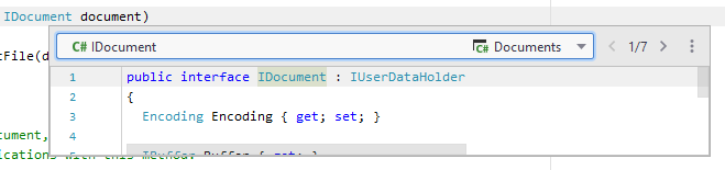 JetBrains Rider：具有多个结果的快速定义