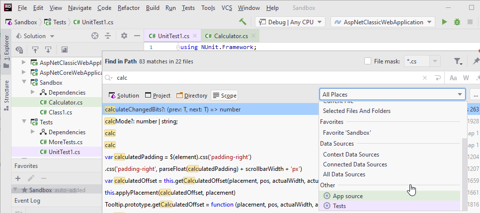 编辑器选项卡和搜索结果中的作用域高亮显示