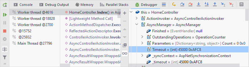 JetBrains Rider：调试窗口