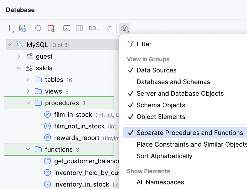 Routines display disabled in Database tool window