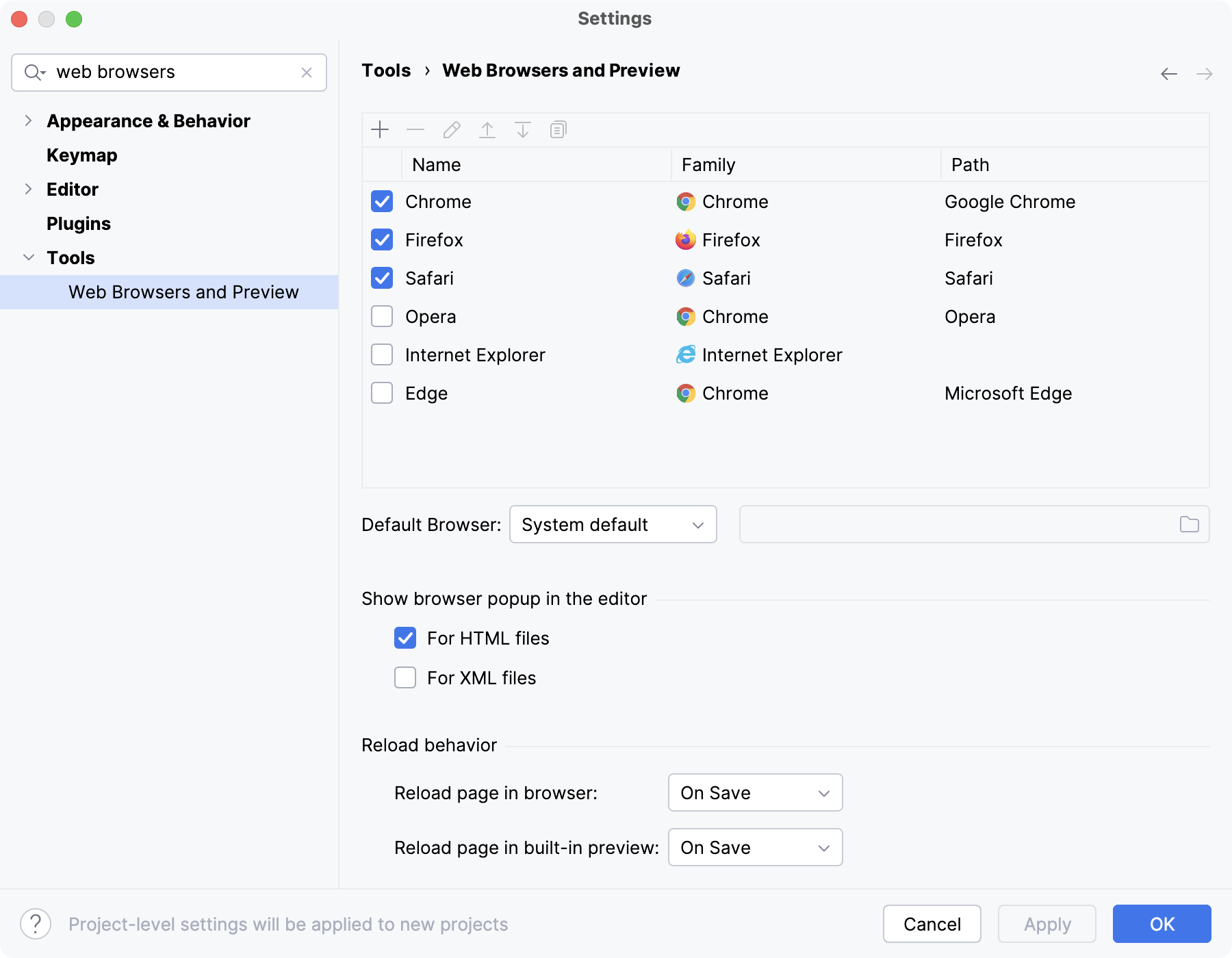 “设置”中的“Web 浏览器”页面