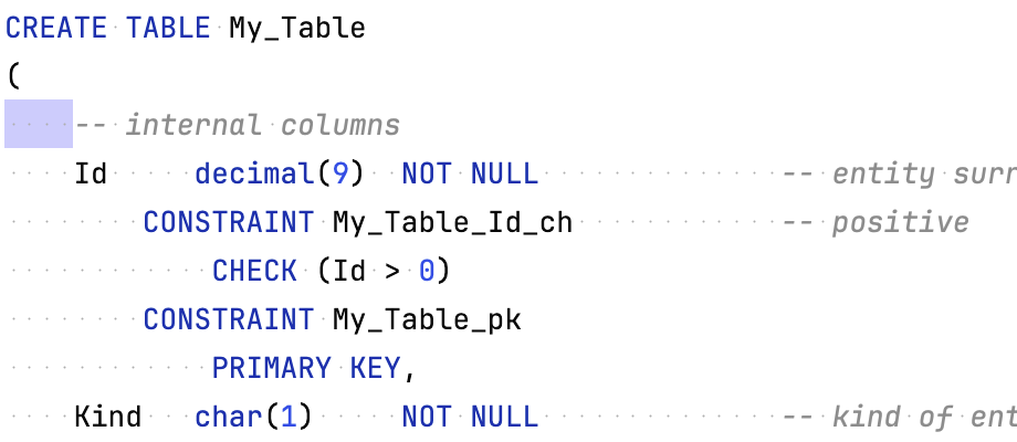 Comment at first column: Off Comment at first column: Off
