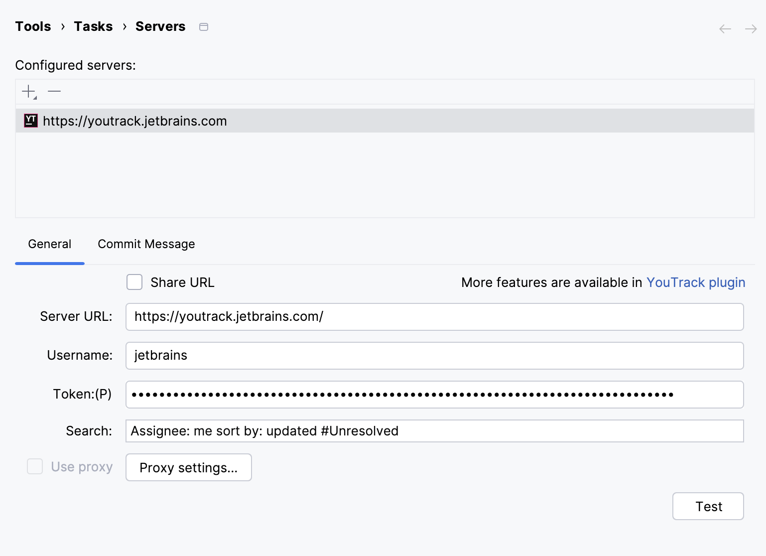 Setting on the General tab of the Servers page Setting on the General tab of the Servers page