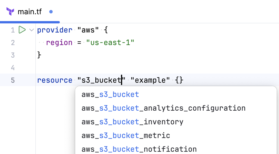 Terraform resource completion Terraform resource completion