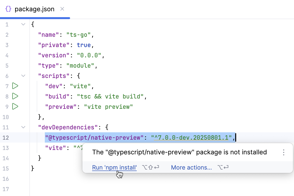 安装 @typescript/native-preview，替换 typescript