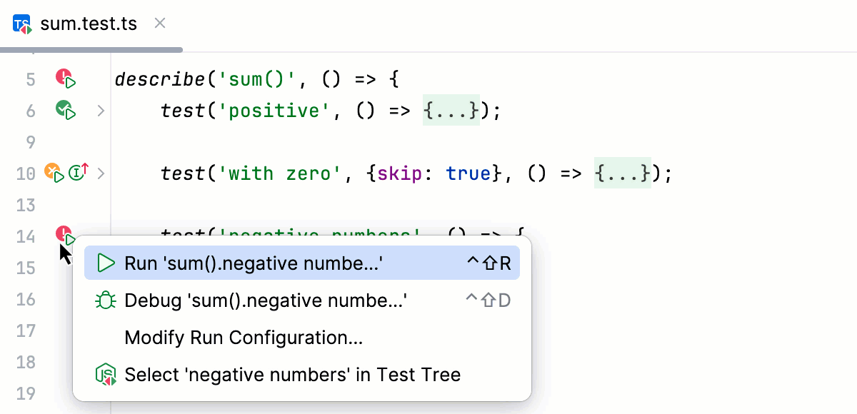 从侧边栏重新运行单个测试