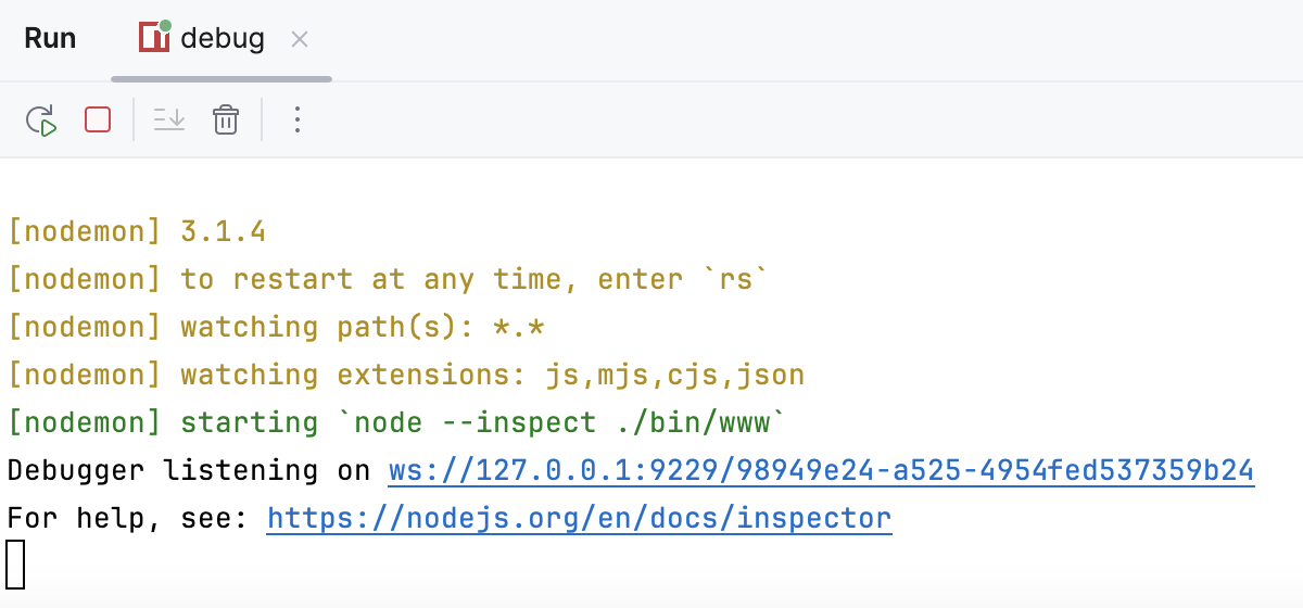 在调试模式下运行的带有 nodemon 的 Node.js 应用程序：检查端口