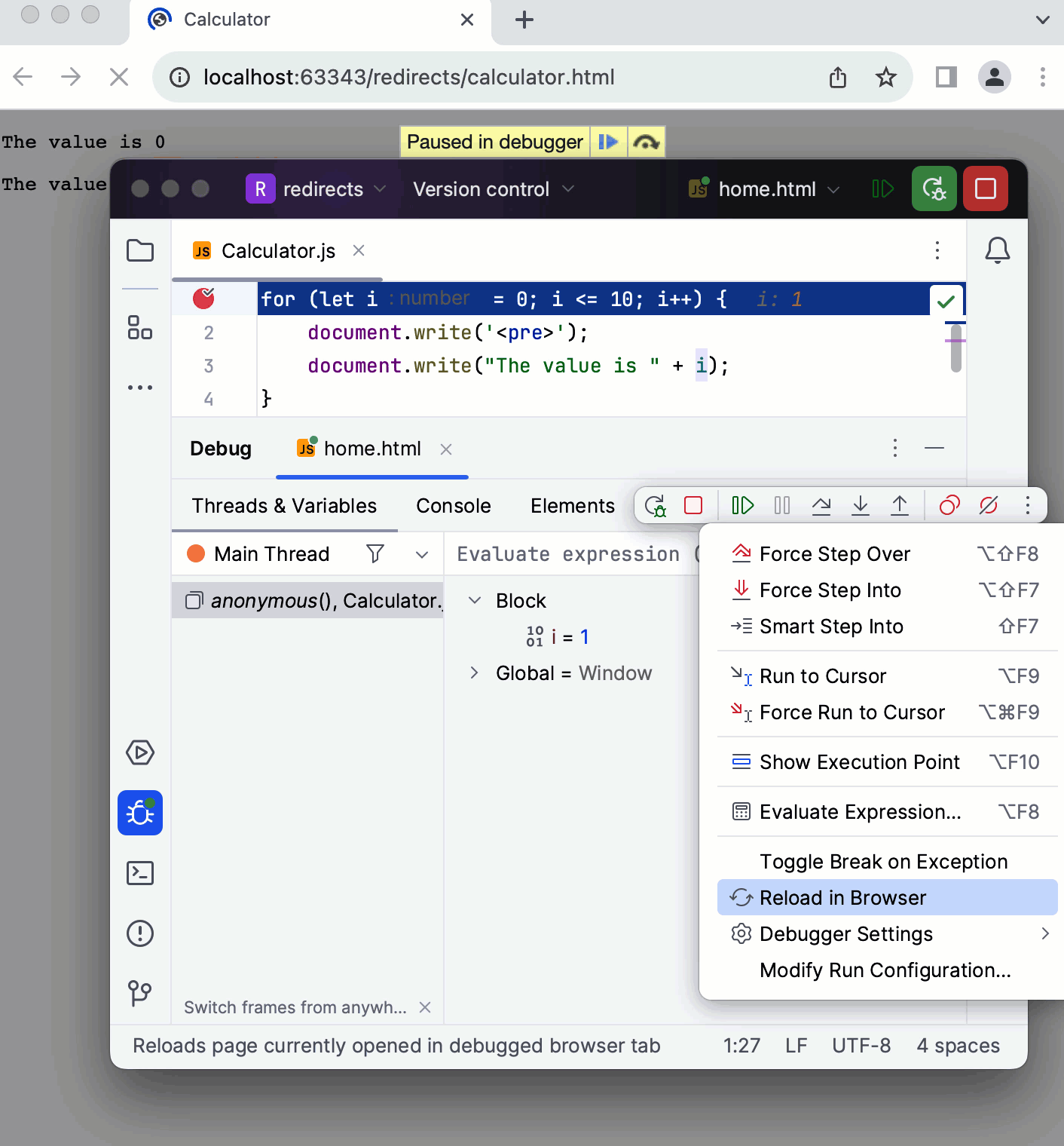 在浏览器中重新加载当前页面