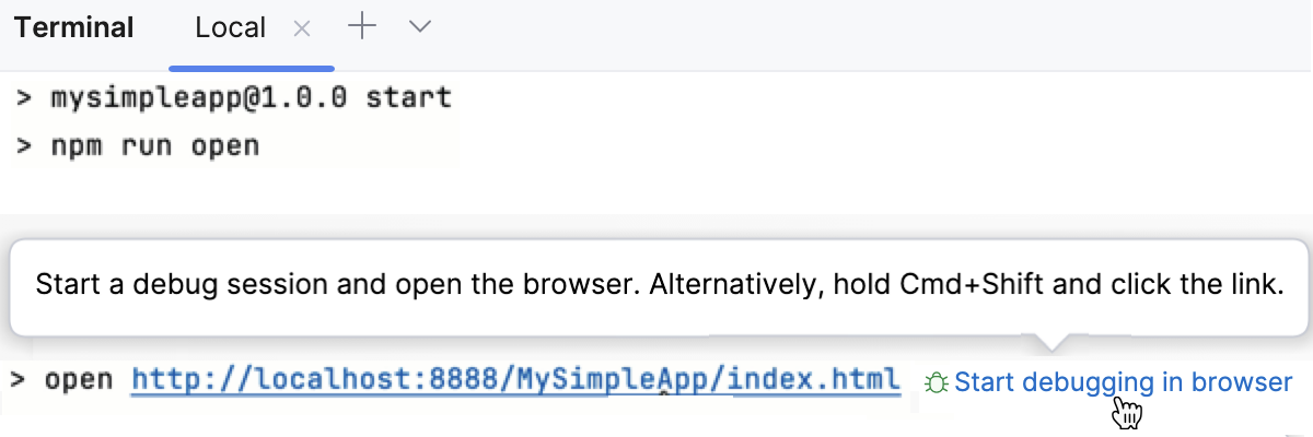 新终端：在浏览器中开始调试按钮