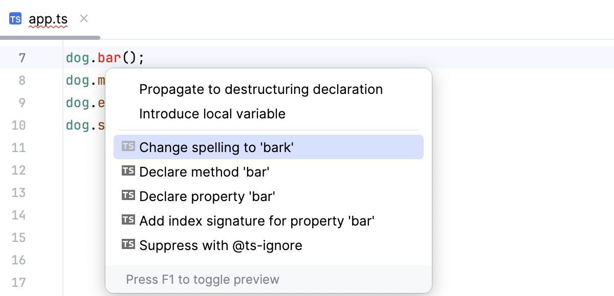 在编辑器中应用快速修复