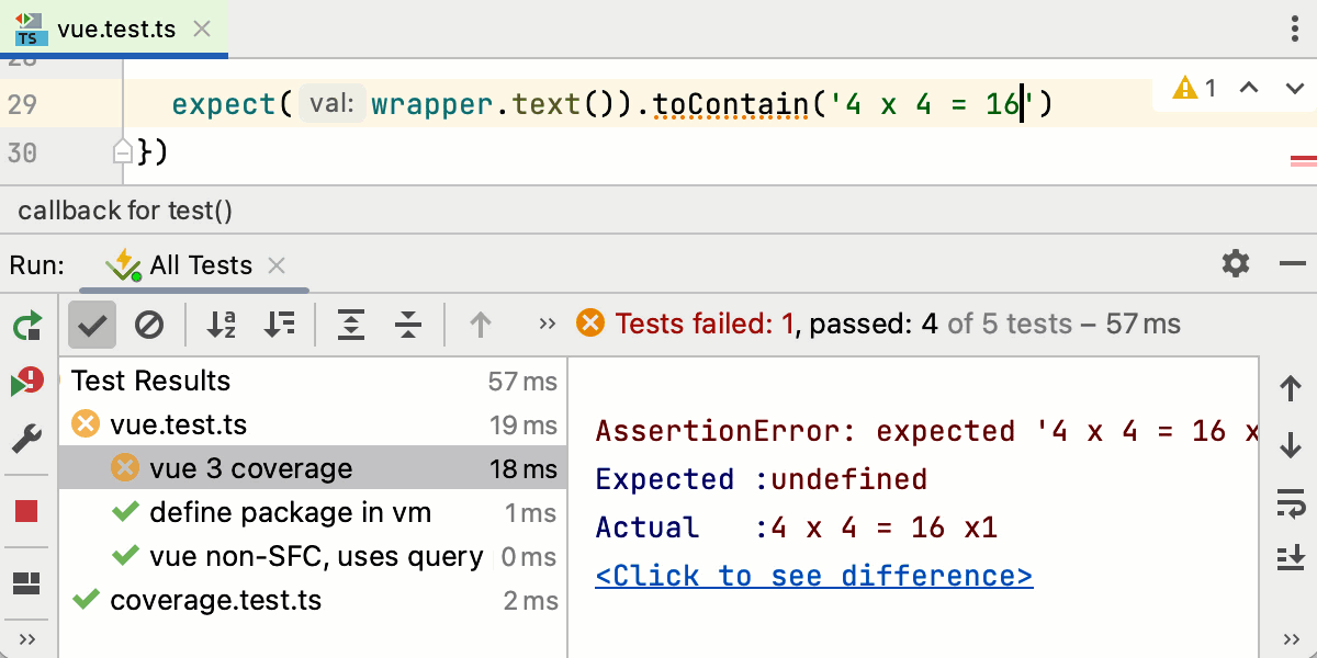 在监视模式下重新运行更新的测试