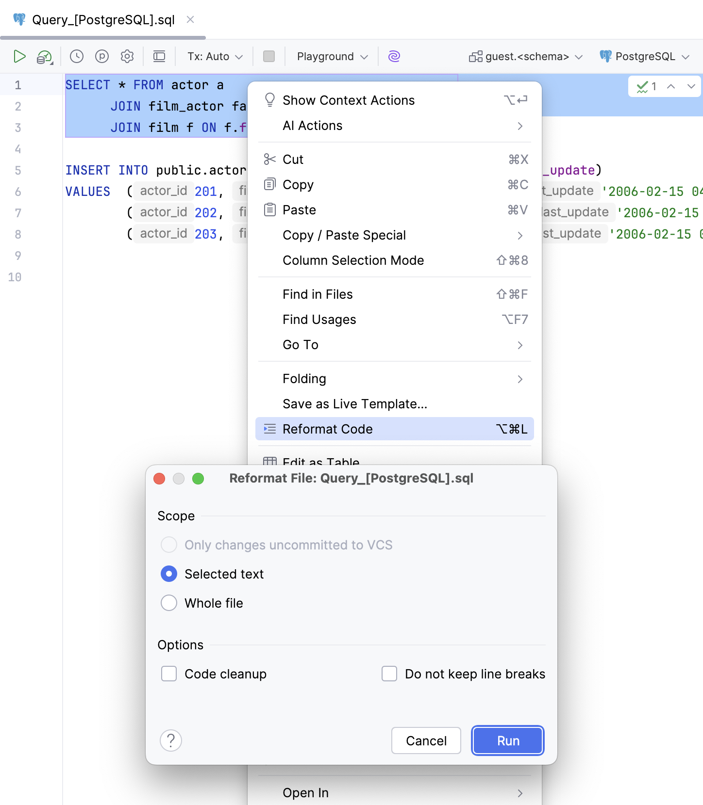 Apply a code style in the editor Apply a code style in the editor