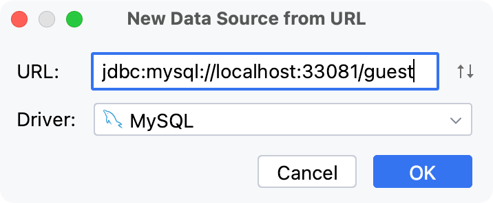 Create a data source from the JDBC URL Create a data source from the JDBC URL