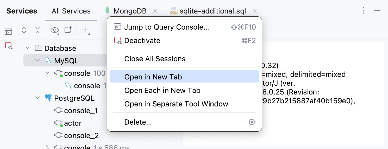 Move a session or a data source to a separate tab Move a session or a data source to a separate tab