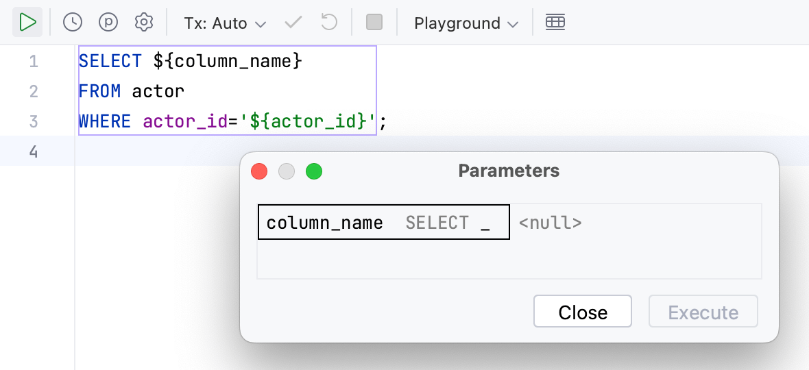 The Substitute inside SQL strings setting disabled The Substitute inside SQL strings setting disabled