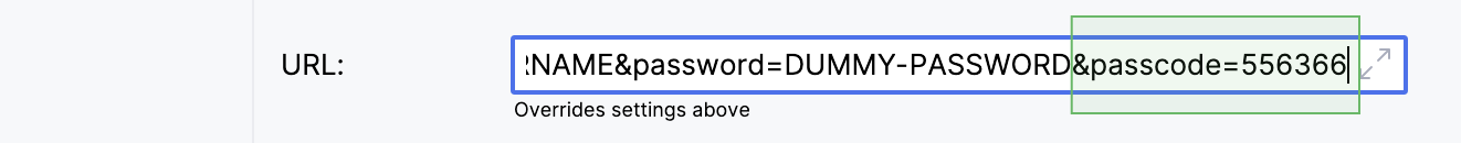 JDBC URL with the passcode from Duo application