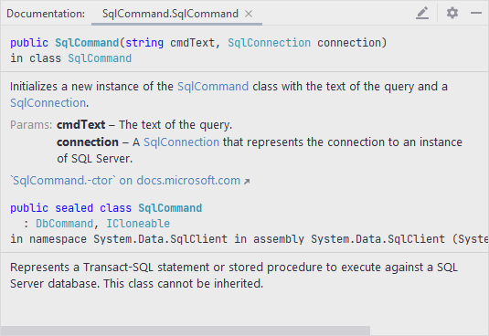 JetBrains Rider: Documentation tool window JetBrains Rider: Documentation tool window