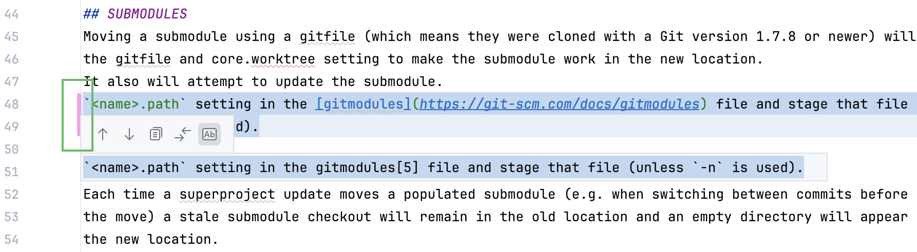 Review mode - view differences Review mode - view differences
